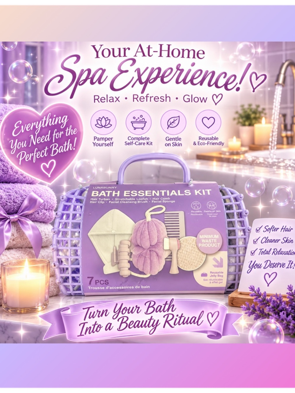 Bath Essentials Kit - Purple Spa Set for Women